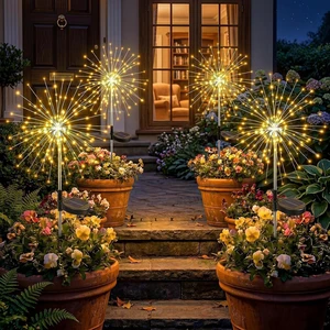 Solar Garden Lights Outdoor 4 Pack, 120LED Solar Starburst Twinkle Firework Lights with 8 Modes,Waterproof Decorative Fairy Light for Yard, Garden, Halloween & Christmas Landscape Decor