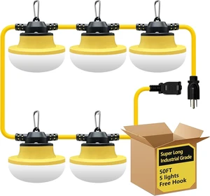 New Upgrade 50FT Construction String Lights LED Industrial Grade 3Prong New Upgrade 50FT Construction String Lights LED Industrial Grade 3Prong