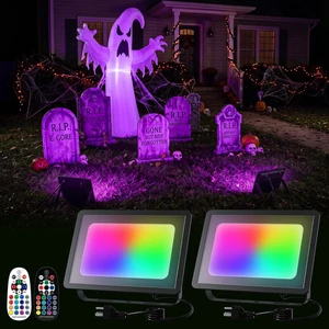 FALOVE 2 Pack Color Changing Flood Light by Dual Remote for Halloween Decor FALOVE 2 Pack Color Changing Flood Light by Dual Remote for Halloween Decor