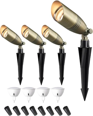 EDISHINE 4 Pack Low Voltage Landscape Spotlights Solid Brass Outdoor Lights EDISHINE 4 Pack Low Voltage Landscape Spotlights Solid Brass Outdoor Lights