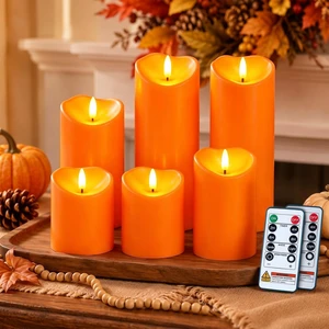Homemory Halloween Orange Waterproof LED Candles, Remote Timer, Set of 6 Homemory Halloween Orange Waterproof LED Candles, Remote Timer, Set of 6