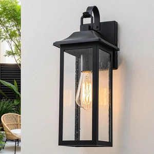 17-Inch Matte Black Outdoor Wall Lantern with Clear Seeded Glass 17-Inch Matte Black Outdoor Wall Lantern with Clear Seeded Glass
