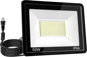 50W Plug-in LED Flood Light, IP66 Waterproof Outdoor Security Light, 1Pack