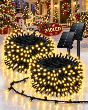 OZS 2 Pack 240 LED Solar String Lights Outdoor Waterproof, Warm White OZS 2 Pack 240 LED Solar String Lights Outdoor Waterproof, Warm White
