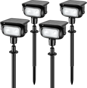 Ollny Solar Spot Lights Outdoor Waterproof, Robot-Style 360° Rotatable Solar Powered Spotlights,Wireless Landscape Lighting with Ground Stakes, Wall Mount for Yard Garden Patio 4 Pack Cool White Ollny Solar Spot Lights Outdoor Waterproof, Robot-Style 360° Rotatable Solar Powered Spotlights,Wireless Landscape Lighting with Ground Stakes, Wall Mount for Yard Garden Patio 4 Pack Cool White