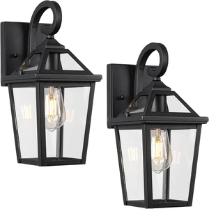Colonial Outdoor Light Fixture, Exterior Light Sconces with Clear Glass for Front Porch, Waterproof Outdoor Wall Lantern in Black Finish for Home, 2PACK Colonial Outdoor Light Fixture, Exterior Light Sconces with Clear Glass for Front Porch, Waterproof Outdoor Wall Lantern in Black Finish for Home, 2PACK