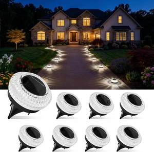 8 Pack Solar Ground Lights Outdoor, Pathway Lights, Cold White