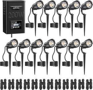 HIBOITEC 12W Landscape Lighting Kit with 200W Low Voltage Transformer, Dusk to Dawn & Timer, 2900K Wired Waterproof LED Outdoor Spotlights for Yard Garden Tree House, Wire Sold Separately, 12 Packs HIBOITEC 12W Landscape Lighting Kit with 200W Low Voltage Transformer, Dusk to Dawn & Timer, 2900K Wired Waterproof LED Outdoor Spotlights for Yard Garden Tree House, Wire Sold Separately, 12 Packs
