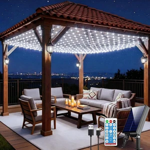 Pooqla Solar Net Lights, 10x10ft 280LED Gazebo Net Lights Outdoor with 8 Modes, Solar & USB Powered Waterproof String Lights Clear Wire, Chandelier for Pergolas, Patio, Bush, Backyard Decor Cool White Pooqla Solar Net Lights, 10x10ft 280LED Gazebo Net Lights Outdoor with 8 Modes, Solar & USB Powered Waterproof String Lights Clear Wire, Chandelier for Pergolas, Patio, Bush, Backyard Decor Cool White