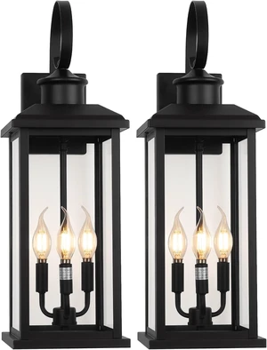 24" Extra Large Outdoor Wall Light Black 3-Light Modern Lamp 2Pack 24" Extra Large Outdoor Wall Light Black 3-Light Modern Lamp 2Pack