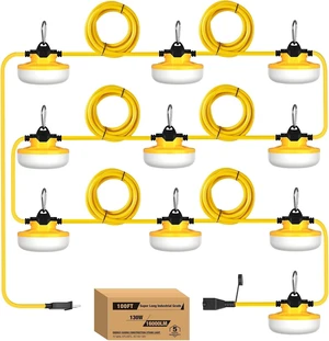 YXL 130W 16000LM Construction String Lights Temp Lighting 100FT Industrial LED Work String Lights, IP65 Waterproof, Super Bright for Construction Sites Temporary Work Jobsites Outdoor Lighting YXL 130W 16000LM Construction String Lights Temp Lighting 100FT Industrial LED Work String Lights, IP65 Waterproof, Super Bright for Construction Sites Temporary Work Jobsites Outdoor Lighting