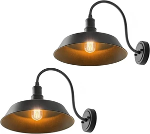 mirrea Outdoor Gooseneck Barn Wall Light, Matte Black, 14" Dome, 2 Pack mirrea Outdoor Gooseneck Barn Wall Light, Matte Black, 14" Dome, 2 Pack