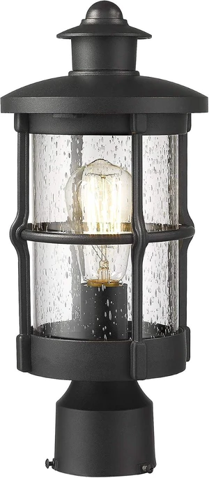Outdoor Post Lights, Exterior Post Sconce, Outdoor Lamp, Pathway Post Lighting Fixture, Patio Pillar Light in Black Finish with Seeded Glass Outdoor Post Lights, Exterior Post Sconce, Outdoor Lamp, Pathway Post Lighting Fixture, Patio Pillar Light in Black Finish with Seeded Glass