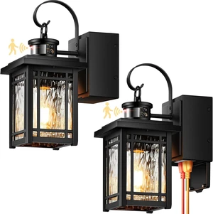 Black Porch Light with GFCI Outlet, 2-Pack Patio Lights with Outlet Black Porch Light with GFCI Outlet, 2-Pack Patio Lights with Outlet