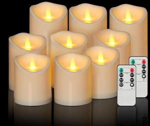 Outdoor Flameless Candles, Patented 3D Dual-LED, Set of 9 Slanted Resin Pillars with 2 Remotes, Bulk Party Decor for Fireplace Holiday, Non-Melting Waterproof Battery Operated, (Ivory) Outdoor Flameless Candles, Patented 3D Dual-LED, Set of 9 Slanted Resin Pillars with 2 Remotes, Bulk Party Decor for Fireplace Holiday, Non-Melting Waterproof Battery Operated, (Ivory)