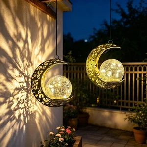Solar Hanging Moon Lights, Outdoor Lanterns Waterproof Fariy Garden Decor Solar Hanging Moon Lights, Outdoor Lanterns Waterproof Fariy Garden Decor
