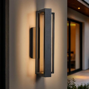 Tarentlight Double Square Frame Outdoor LED Wall Light, 15 Inch Textured Black Wall Sconce, Sleek Modern Light Fixture, Integrated LED 3000K 16W, Outside Lights for Patio, Porch, Front Door or Garage Tarentlight Double Square Frame Outdoor LED Wall Light, 15 Inch Textured Black Wall Sconce, Sleek Modern Light Fixture, Integrated LED 3000K 16W, Outside Lights for Patio, Porch, Front Door or Garage