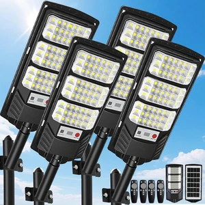 JWT 4 Pack Solar Street Lights Outdoor, 6500K Solar Lights Outdoor Waterproof with Motion Sensor, Lamparas Luces Solares para Exteriores Dusk to Dawn Commercial Lighting for Yard Path JWT 4 Pack Solar Street Lights Outdoor, 6500K Solar Lights Outdoor Waterproof with Motion Sensor, Lamparas Luces Solares para Exteriores Dusk to Dawn Commercial Lighting for Yard Path