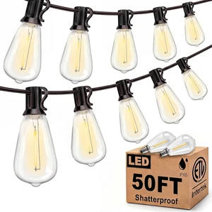 LED Outdoor String Lights 50FT Edison Lights with 27 ST38 Shatterproof Bulbs, Outside Hanging Lights Waterproof for Patio, Porch, Deck, Garden, Balcony, 2700K Warm White, Dimmable LED Outdoor String Lights 50FT Edison Lights with 27 ST38 Shatterproof Bulbs, Outside Hanging Lights Waterproof for Patio, Porch, Deck, Garden, Balcony, 2700K Warm White, Dimmable