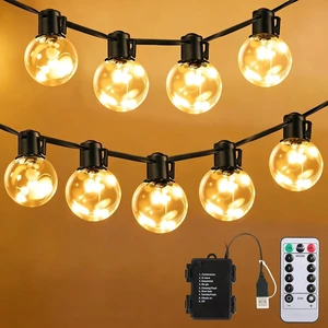 30ft Battery Operated Outdoor String Lights,20 G40 LED Patio Bulbs