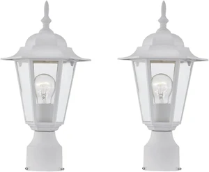 WISBEAM 2 Packs Outdoor Post Light, Pole Lantern, E26 Base 60W Max, Aluminum Housing Plus Glass, Wet Location Rated, ETL Qualified, Bulbs not Included, White WISBEAM 2 Packs Outdoor Post Light, Pole Lantern, E26 Base 60W Max, Aluminum Housing Plus Glass, Wet Location Rated, ETL Qualified, Bulbs not Included, White