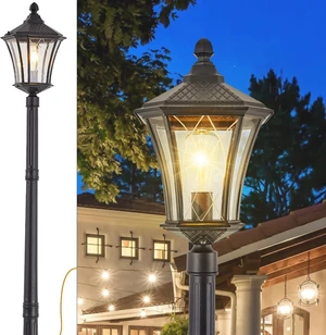 Outdoor Lamp Post Lights with Outlet, Dusk to Dawn Pole Lamp with Patterned Glass, Aluminum Waterproof Outside Street Light with Plug, Hardwired Black Light Pole for Backyard, Garden, Driveway Outdoor Lamp Post Lights with Outlet, Dusk to Dawn Pole Lamp with Patterned Glass, Aluminum Waterproof Outside Street Light with Plug, Hardwired Black Light Pole for Backyard, Garden, Driveway