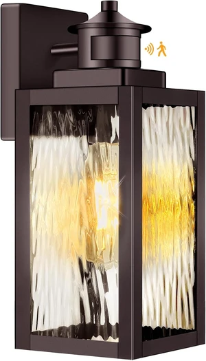 13.6" Motion Sensor Outdoor Wall Sconce Lantern, Exterior Waterproof Wall Lights Fixtures with Water-Rippled Glass, Brown Outside Mount Lighting for House, Porch, Garage, Patio, Bulbs Not Included 13.6" Motion Sensor Outdoor Wall Sconce Lantern, Exterior Waterproof Wall Lights Fixtures with Water-Rippled Glass, Brown Outside Mount Lighting for House, Porch, Garage, Patio, Bulbs Not Included