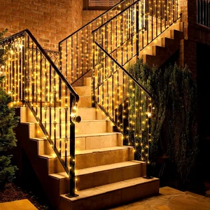 Eueasy Curtain-Lights Outdoor, 300 LED-Fairy Lights, Connectable15×3.3 FT with 8 Lighting Modes, for Balconies, Fences, Stairs Guardrails
