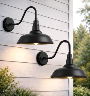 10" Outdoor Gooseneck Barn Lights, Black Farmhouse Fixtures, 2-Pack 10" Outdoor Gooseneck Barn Lights, Black Farmhouse Fixtures, 2-Pack