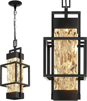 Hotsonic 15'' Outdoor Indoor Pendant Celing Light Fixture, Modern Exterior Hanging Chandelier Porch Lights, Black Aluminum Outside Lantern Lamp for Entrance Foyer Entryway (Bulb Included) Hotsonic 15'' Outdoor Indoor Pendant Celing Light Fixture, Modern Exterior Hanging Chandelier Porch Lights, Black Aluminum Outside Lantern Lamp for Entrance Foyer Entryway (Bulb Included)