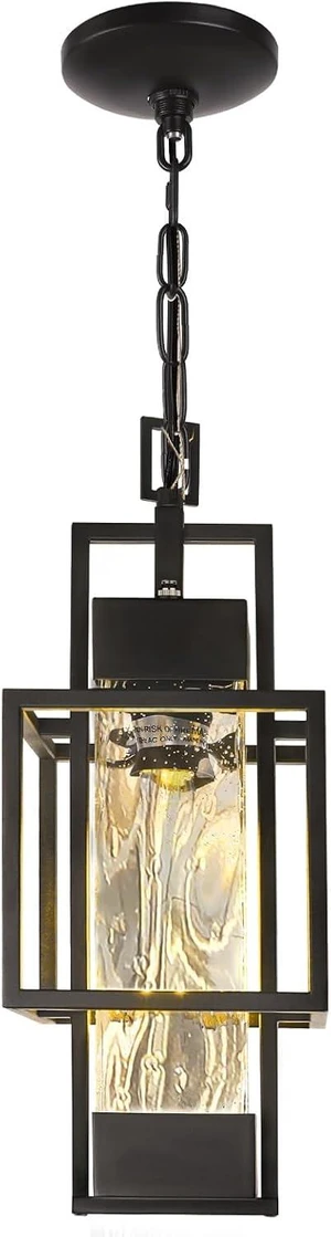 15" Dusk to Dawn Outdoor Pendant Light Exterior Hanging Lantern, Modern Black Metal Outside Chandelier Light Fixture Ceiling Mount with Water Glass for Front Porch Entrance Foyer Entryway 15" Dusk to Dawn Outdoor Pendant Light Exterior Hanging Lantern, Modern Black Metal Outside Chandelier Light Fixture Ceiling Mount with Water Glass for Front Porch Entrance Foyer Entryway