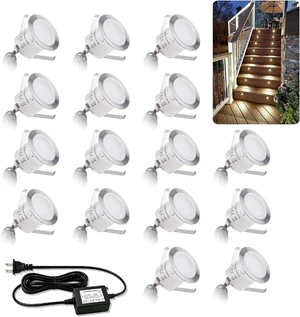16 Pack Recessed LED Deck Light Kits with 12V Power Adapter, 32mm Warm White, IP67 Waterproof Low Voltage Deck Lighting for Garden, Patio, Step, Stair, Yard, Floor 16 Pack Recessed LED Deck Light Kits with 12V Power Adapter, 32mm Warm White, IP67 Waterproof Low Voltage Deck Lighting for Garden, Patio, Step, Stair, Yard, Floor