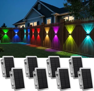 Up Down Glowing Solar Fence Lights with 8 Modes 6 Color, RGB Color Changing & Warm White Solar Powered Outdoor Lights for Holiday Decor, IP65 Waterproof LED Wall light for Patio,Pool,Stair,Deck-8 Pack Up Down Glowing Solar Fence Lights with 8 Modes 6 Color, RGB Color Changing & Warm White Solar Powered Outdoor Lights for Holiday Decor, IP65 Waterproof LED Wall light for Patio,Pool,Stair,Deck-8 Pack
