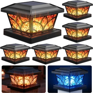 SIEDiNLAR Flickering Flame Solar Post Cap Lights 4 Modes 6 Pack (Black) SIEDiNLAR Flickering Flame Solar Post Cap Lights 4 Modes 6 Pack (Black)