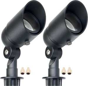 Lumina Lighting® 5W Landscape lighting 12V Landscape Lights Low Voltage Landscape Spotlights Warm White Waterproof Outdoor Replaceable LED Bulb for Garden, Lawn, Porch, Patio and Yard (Black) (2-Pack)