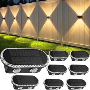 Solar Fence Lights Outdoor: 8 Pack Solar Wall Lights Up Down Focused LEDs Solar Fence Lights Outdoor: 8 Pack Solar Wall Lights Up Down Focused LEDs