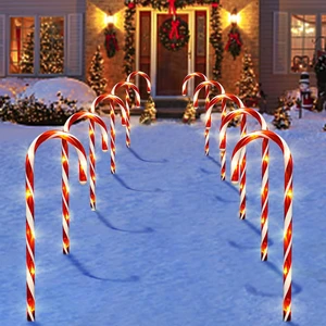 10 Pack Solar Candy Cane Lights, 21 Inch Red Christmas Yard Decorations 10 Pack Solar Candy Cane Lights, 21 Inch Red Christmas Yard Decorations