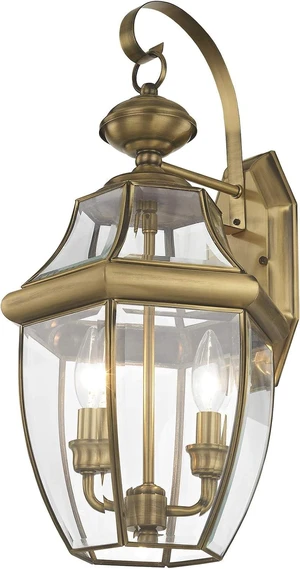 Livex Lighting 2251-01 Monterey 2 Light Outdoor Antique Brass Finish Solid Brass Wall Lantern with Clear Beveled Glass Livex Lighting 2251-01 Monterey 2 Light Outdoor Antique Brass Finish Solid Brass Wall Lantern with Clear Beveled Glass
