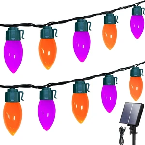 C9 Solar Halloween Lights,33ft 50LED Outdoor Halloween Lights,Orange Purple C9 Solar Halloween Lights,33ft 50LED Outdoor Halloween Lights,Orange Purple