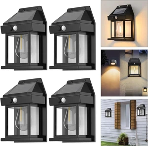 4pcs Solar Fence Lights, Motion Sensor Outdoor Light, 3 Lighting Modes Dusk to Dawn Porch Lamp IP65 Waterproof, Outdoor Solar Wall 600LM, 1200mah Suitable for Patios, Porches, Garage (Black) 4pcs Solar Fence Lights, Motion Sensor Outdoor Light, 3 Lighting Modes Dusk to Dawn Porch Lamp IP65 Waterproof, Outdoor Solar Wall 600LM, 1200mah Suitable for Patios, Porches, Garage (Black)