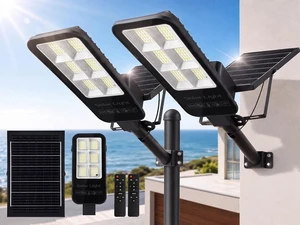 2-Pack Solar Street Lights Outdoor, 18000LM 6500K LED Flood Lights, Dusk to Dawn Solar Lighting Waterproof with Remote, Split-Type Outside Solar Light, Solares Parking Lot Light for Driveway Garage