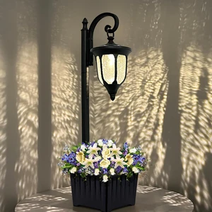 Outdoor Flower Pots Solar Lamp Post Light with Crackle Glass Shade Outdoor Flower Pots Solar Lamp Post Light with Crackle Glass Shade