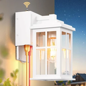 White Dusk to Dawn Outdoor Lighting with GFCI Outlet, Waterproof White Dusk to Dawn Outdoor Lighting with GFCI Outlet, Waterproof