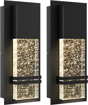 LED Integrated Outdoor Wall Light, Modern Exterior Wall Sconce with Crystal Bubble Glass, 12W 3000K Wall Mount Lighting Matte Black Finish Porch Light for Living Room Entryway Doorway 2 Pack LED Integrated Outdoor Wall Light, Modern Exterior Wall Sconce with Crystal Bubble Glass, 12W 3000K Wall Mount Lighting Matte Black Finish Porch Light for Living Room Entryway Doorway 2 Pack