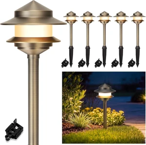 Gardencoin Pagoda Solid Brass Low Voltage Landscape Pathway Lights, 12V LED Heavy Duty Path Lighting Outdoor Wired, Waterproof Antique Bronze Walkway Lights, 6 Pack Without G4 Bulb Gardencoin Pagoda Solid Brass Low Voltage Landscape Pathway Lights, 12V LED Heavy Duty Path Lighting Outdoor Wired, Waterproof Antique Bronze Walkway Lights, 6 Pack Without G4 Bulb