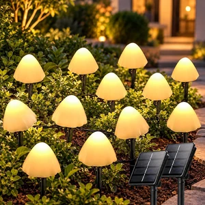 OZS 2-PK 32LED 55FT Mushroom Solar Garden Lights Outdoor, Warm White