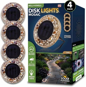 Bell+Howell 4 Pk Mosaic Solar Lights Outdoor LED Disk Pathway Lights, Taupe Bell+Howell 4 Pk Mosaic Solar Lights Outdoor LED Disk Pathway Lights, Taupe