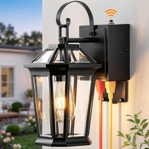 Gleamz Black Dusk to Dawn Outdoor Light with GFCI Outlet, Aluminum Gleamz Black Dusk to Dawn Outdoor Light with GFCI Outlet, Aluminum