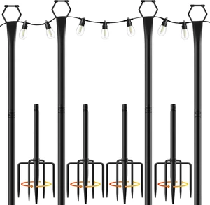 4 Pack String Light Poles for Outside, 10Ft Light Poles for Outdoor String Lights, Adjustable Outdoor String Light Poles with Fork,Metal Fence Post for Patio,Backyard,Deck 4 Pack String Light Poles for Outside, 10Ft Light Poles for Outdoor String Lights, Adjustable Outdoor String Light Poles with Fork,Metal Fence Post for Patio,Backyard,Deck