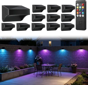 Fence Lights Solar Powered with Remote, 9 Colors, IP65 Waterproof-12 Pack Fence Lights Solar Powered with Remote, 9 Colors, IP65 Waterproof-12 Pack